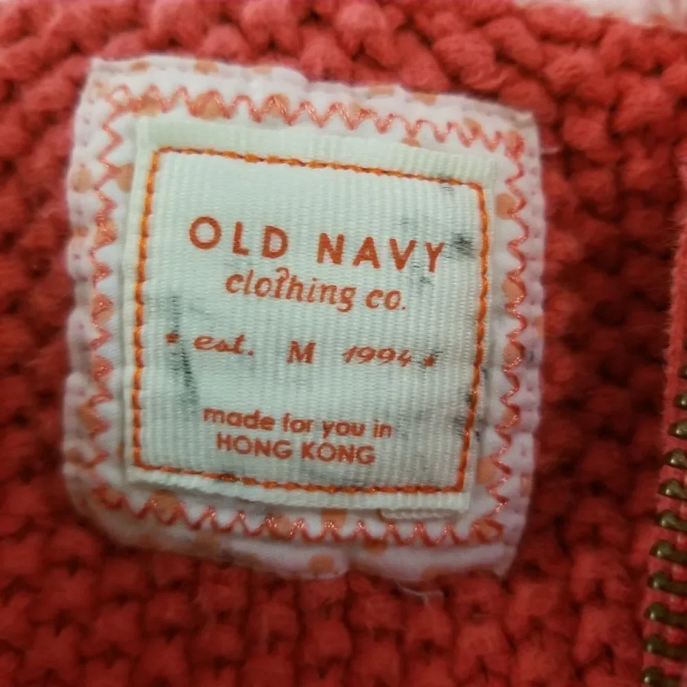 Old Navy Salmon Zipper Front Hooded‎ Cotton Sweater